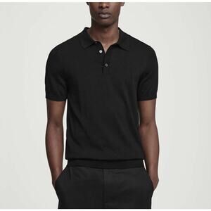 COS Knitted Silk Cotton Polo Shirt L Black Slim Luxury Preppy Minimalist Office